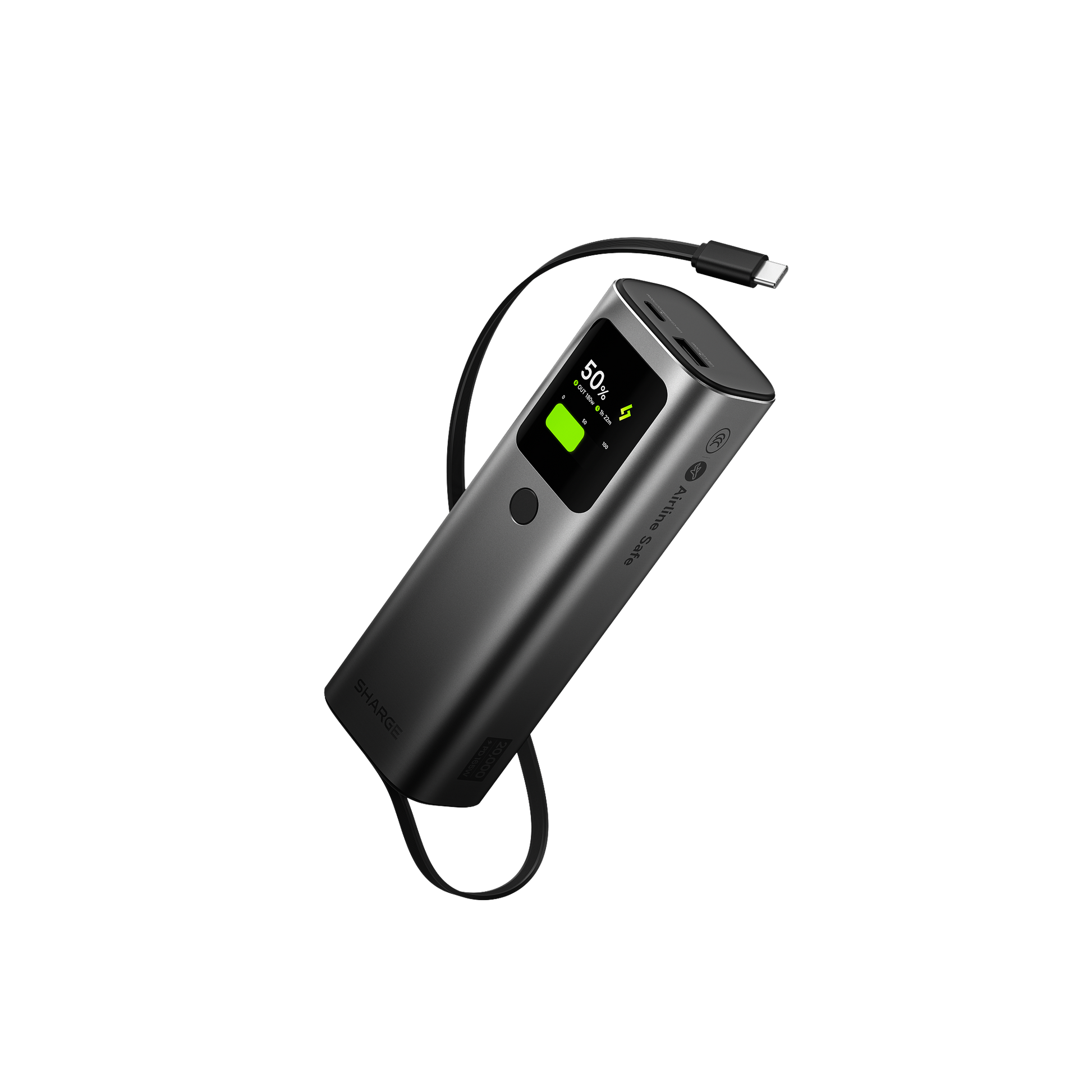SHARGE Retractable 165 行動電源 - 產品主圖（165W 總輸出・20000mAh）