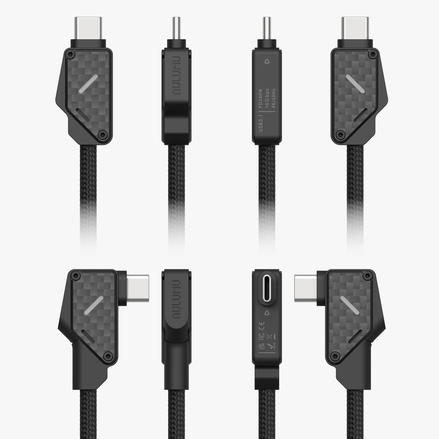 AULUMU M07 系列線材，內置智慧 LED 指示燈顯示充電狀態。
