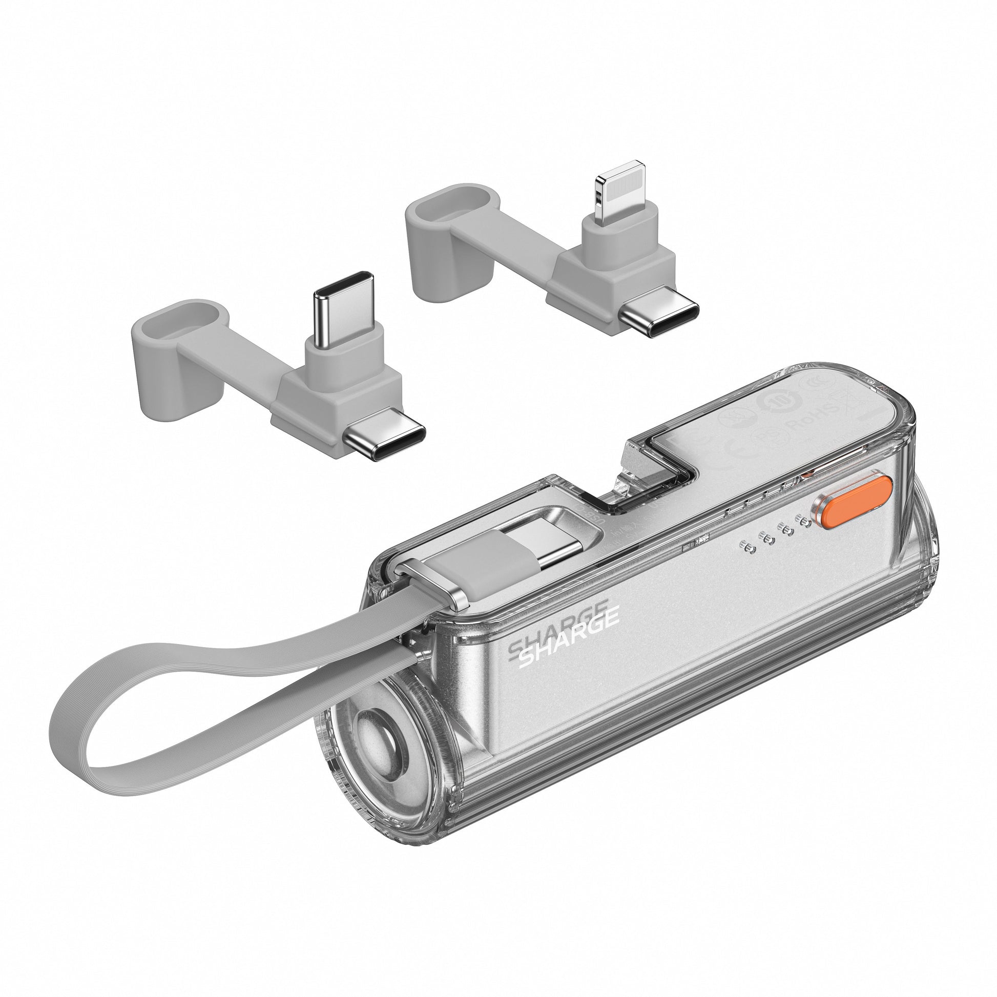 SHARGE Flow Mini 2 內置 Type-C 和 Lightning 插頭，支援多設備充電